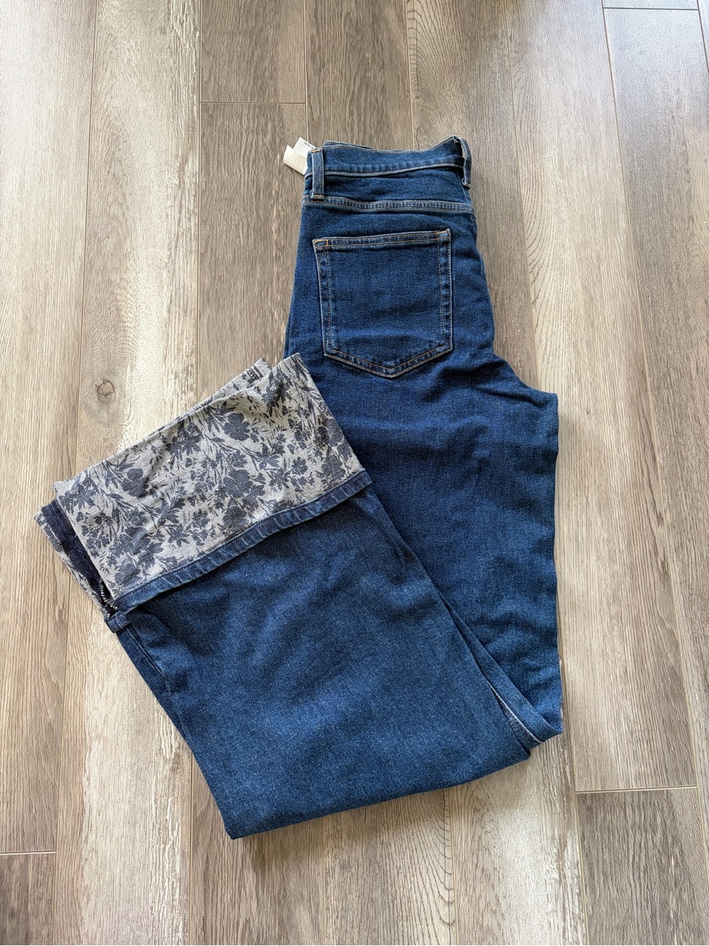 GAP Dark Blue Straight-Leg Jeans with Floral Inner Cuff